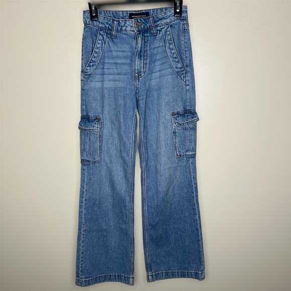 Aeropostale Cargo Jeans 000 Womens Wide Leg High Rise Denim Med Wash XXS Cotton - Picture 1 of 9